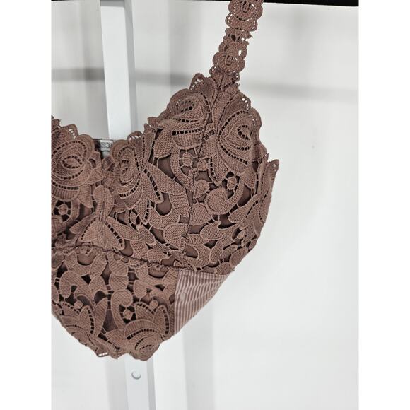 BKE Essentials Womens Sz M Longline Bralette Bra Dark Taupe Lace - Picture 2 of 4